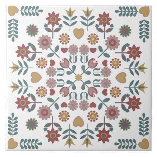 Folk Art Mandala Ceramic Tile