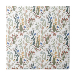Folk Art Meadow & Blue Bird in Earth Tones Ceramic Tile