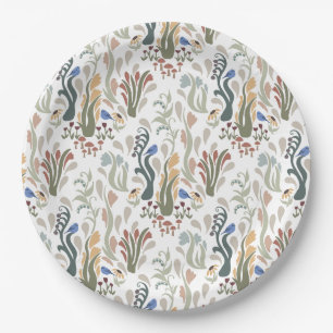 Folk Art Meadow & Blue Bird in Earth Tones Paper Plates