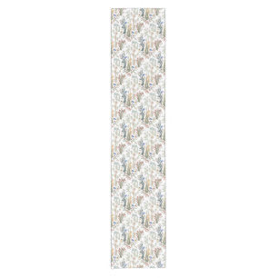 Folk Art Meadow & Blue Bird in Earth Tones Short Table Runner