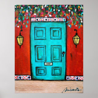 FOLK ART MEXICAN DOOR PAINTING POSTER