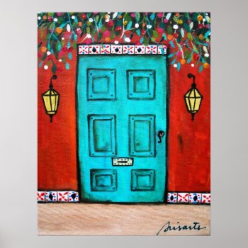 Folk Art Mexican Door Painting Poster by prisarts at Zazzle