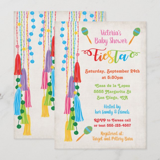 Folk Art Mexican Fiesta Baby Shower Invitation (Front/Back)