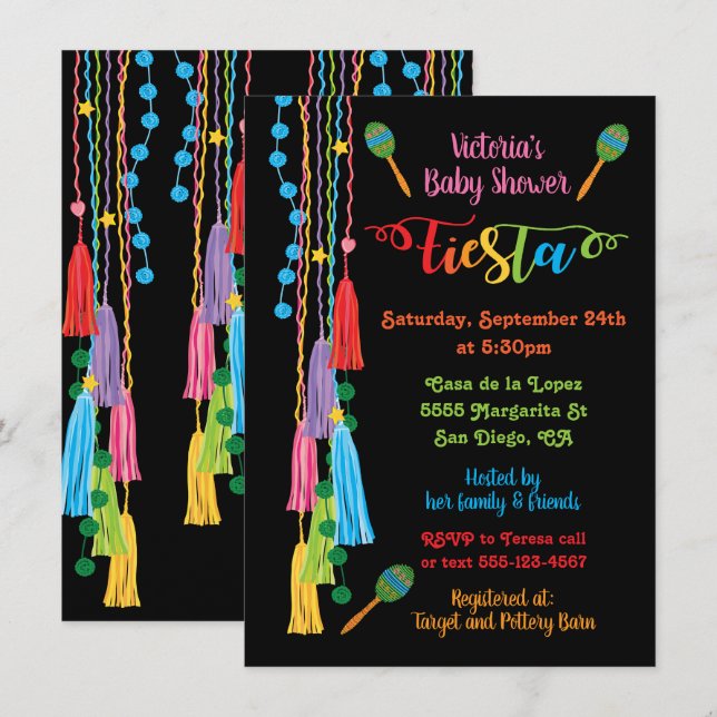 Folk Art Mexican Fiesta Baby Shower Invitation (Front/Back)