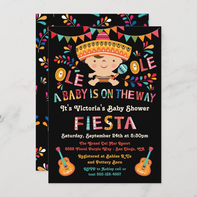Folk Art Mexican Fiesta Baby Shower Invitation (Front/Back)