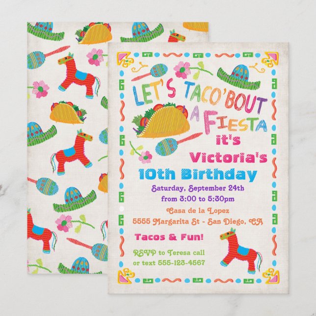 Folk Art Mexican Fiesta Birthday Party Invitation (Front/Back)