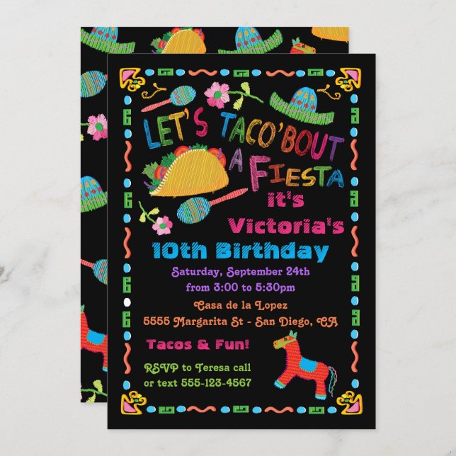 Folk Art Mexican Fiesta Birthday Party Invitation (Front/Back)