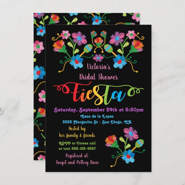 Folk Art Mexican Fiesta Bridal Shower Invitation (Front/Back)