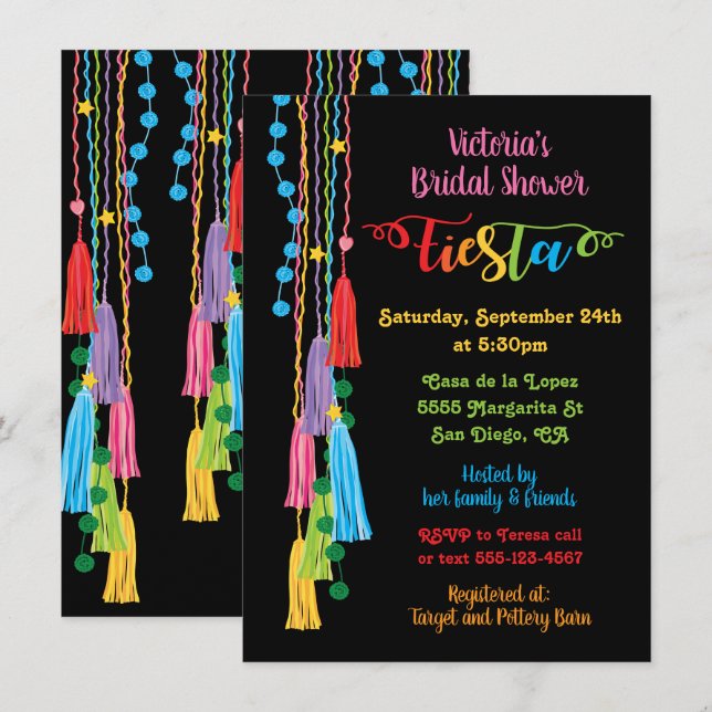 Folk Art Mexican Fiesta Bridal Shower Invitation (Front/Back)