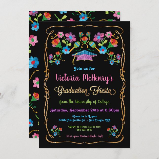 Folk Art Mexican Fiesta Graduation Invitation (Front/Back)