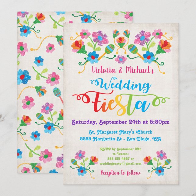 Folk Art Mexican Fiesta Wedding Invitation (Front/Back)