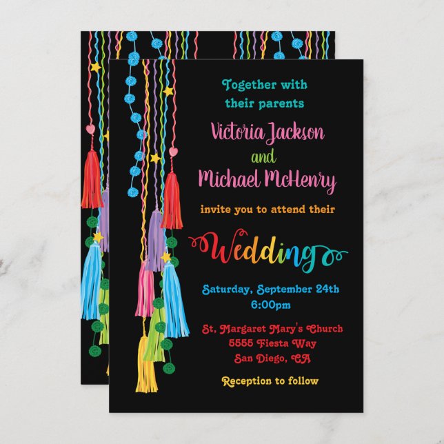Folk Art Mexican Fiesta Wedding Invitation (Front/Back)