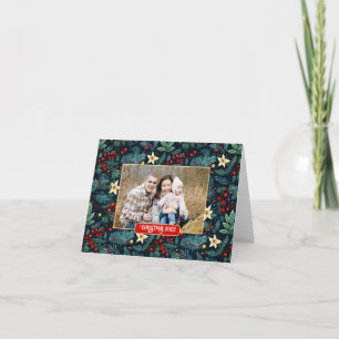 Folk Art Mistletoe Holly Berries Christmas Photo Card
