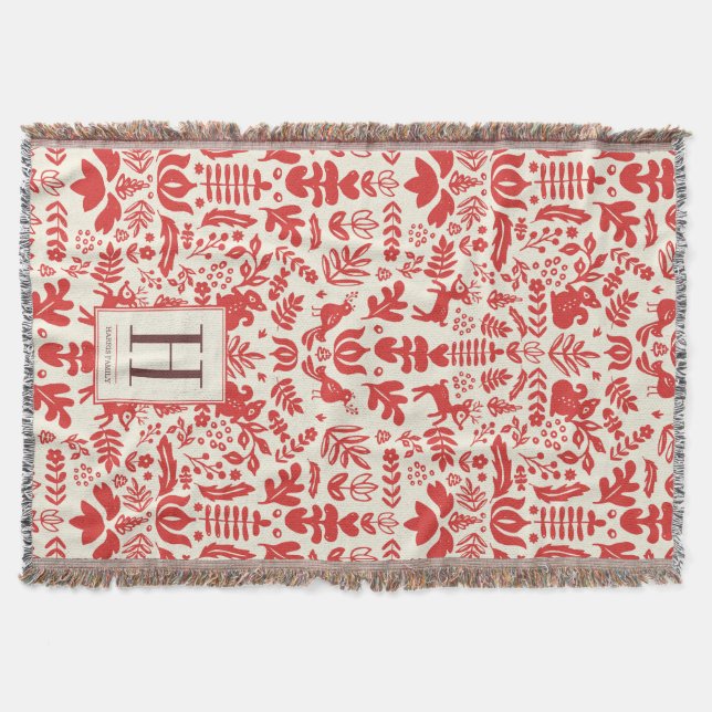 Folk Art Monogram Holiday Blanket (Front)