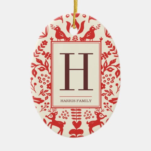 Folk Art Monogram  Photo Holiday Ornament