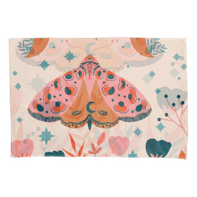 Folk Art Moths: Bright Vintage Illustration Pillow Case (Front)