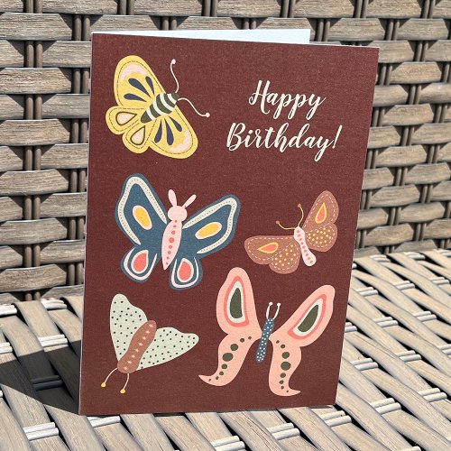 Folk Art Moths Butterflies Custom Message Card