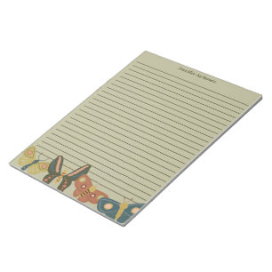 Folk Art Moths, Butterflies Lined Sage Green Notepad
