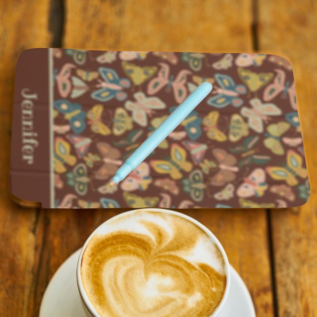 Folk Art Moths Butterflies on Brown Personalized iPad Pro Cover (Creator Uploaded)