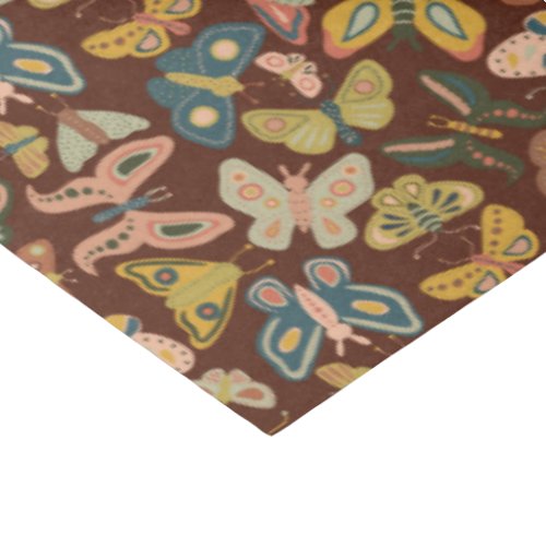Folk Art Moths Butterflies Pink Blue Brown Tissue Paper