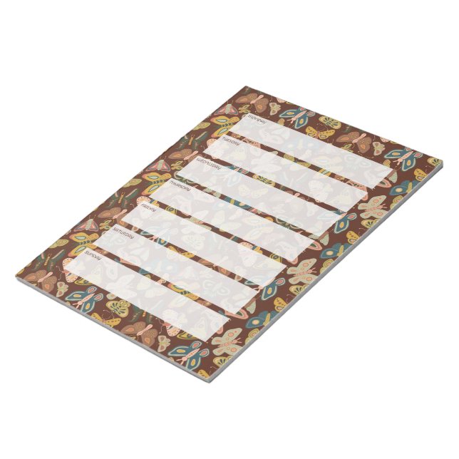 Folk Art Moths, Butterflies Weekly Planner Notepad (Angled)