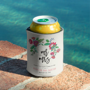 Folk art multicolor floral wedding can cooler