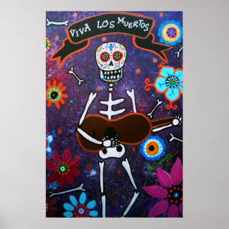 FOLK ART MUSICIAN DAY OF THE DEAD PAINTING POSTER