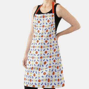 Folk Art Neon Flower Geometric Pattern Apron