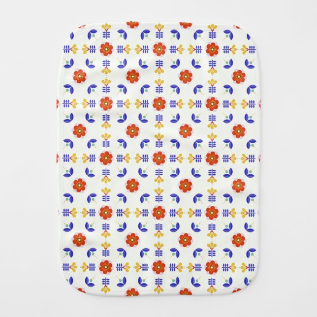 Folk Art Neon Flower Geometric Pattern Baby Burp Cloth (Front)