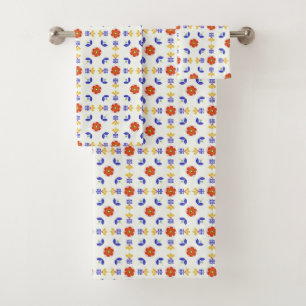 Folk Art Neon Flower Geometric Pattern Bath Towel Set