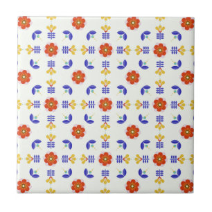 Folk Art Neon Flower Geometric Pattern Ceramic Tile