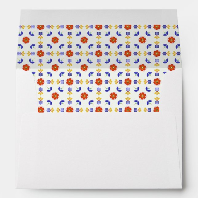 Folk Art Neon Flower Geometric Pattern Envelope (Back (Bottom))