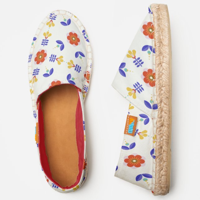 Folk Art Neon Flower Geometric Pattern Espadrilles (Side)