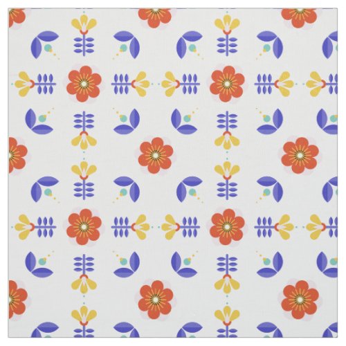 Folk Art Neon Flower Geometric Pattern Fabric