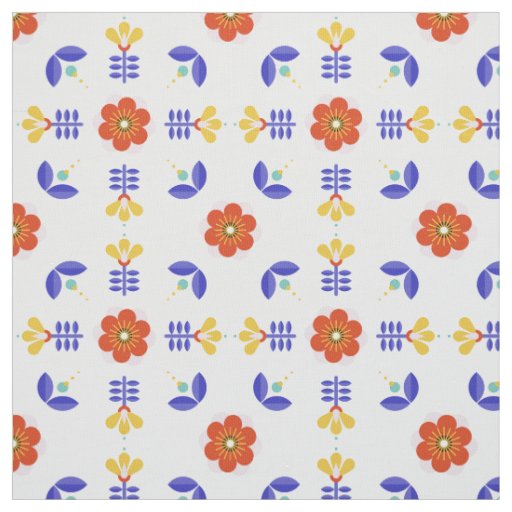 Folk Art Neon Flower Geometric Pattern Fabric