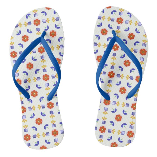 Folk Art Neon Flower Geometric Pattern Flip Flops (Footbed)