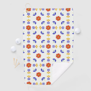 Folk Art Neon Flower Geometric Pattern Golf Towel