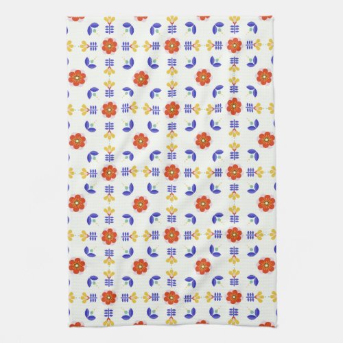 Folk Art Neon Flower Geometric Pattern Kitchen Towel