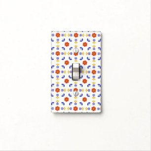 Folk Art Neon Flower Geometric Pattern Light Switch Cover