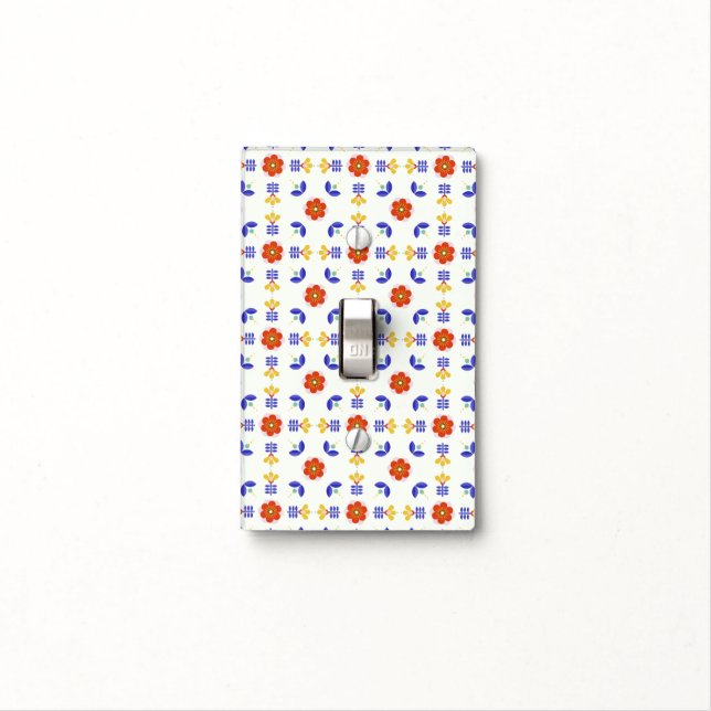 Folk Art Neon Flower Geometric Pattern Light Switch Cover (In Situ)
