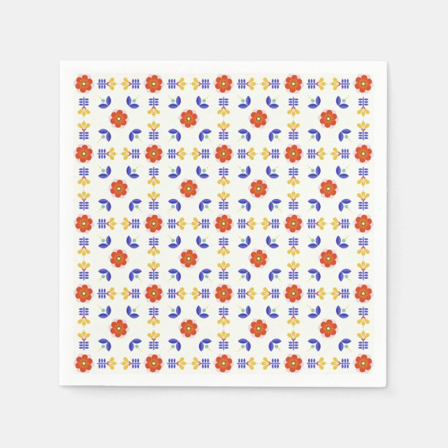 Folk Art Neon Flower Geometric Pattern Napkins (Front)