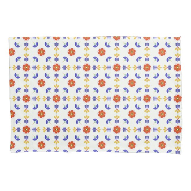 Folk Art Neon Flower Geometric Pattern Pillow Case (Front-Left)