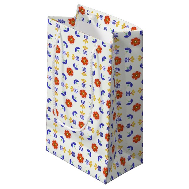 Folk Art Neon Flower Geometric Pattern Small Gift Bag (Front Angled)