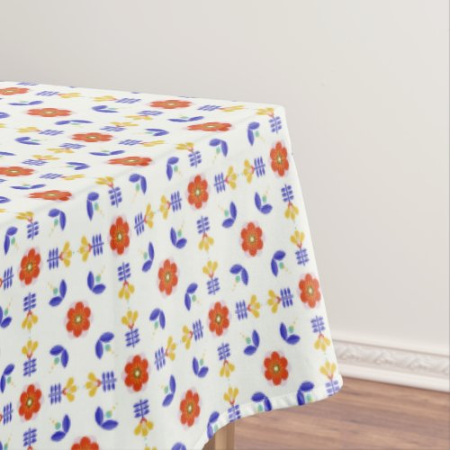 Folk Art Neon Flower Geometric Pattern Tablecloth