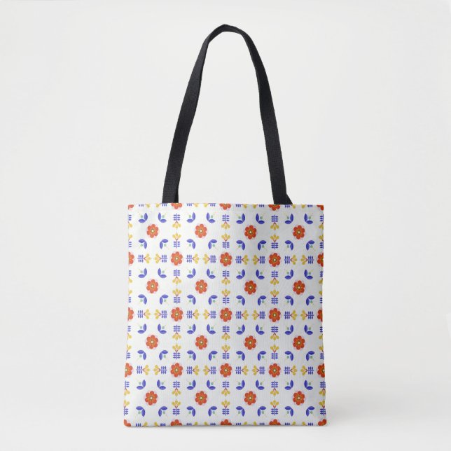 Folk Art Neon Flower Geometric Pattern Tote Bag (Front)