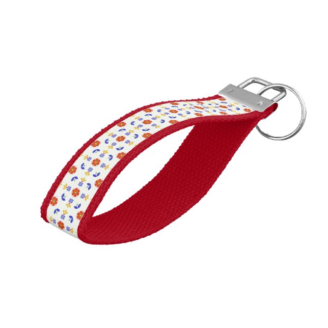 Folk Art Neon Flower Geometric Pattern Wrist Keychain (Angled Up)