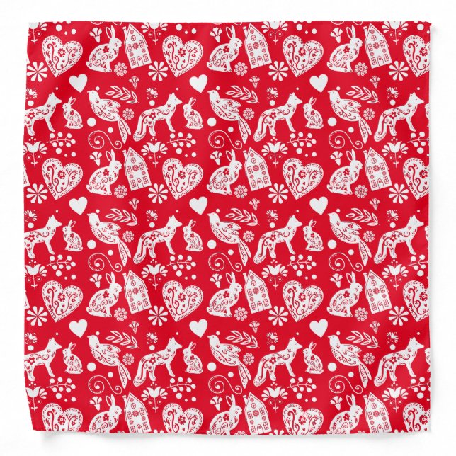 folk art nordic Scandinavian face cover Bandana (Front)