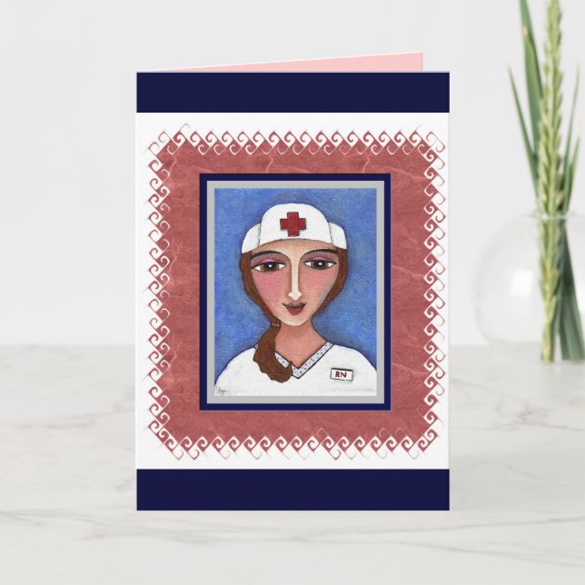 Folk Art Nurse - RN / nursing greeting card (Front)