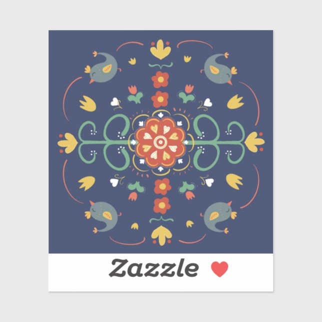 Folk art on blue  sticker (Sheet)
