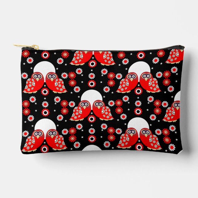 Folk Art Owl Accessory Pouch (Front)